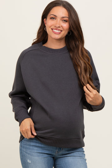Charcoal Pullover Maternity Terry Crewneck