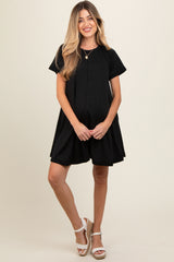 Black Solid T-shirt Maternity Mini Dress