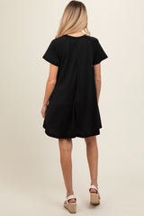 Black Solid T-shirt Maternity Mini Dress