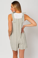 Light Olive Front Pocket Tie Strap Romper