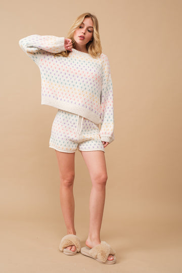 Multi Cozy Soft Multi Polka Dot Top With Short Set