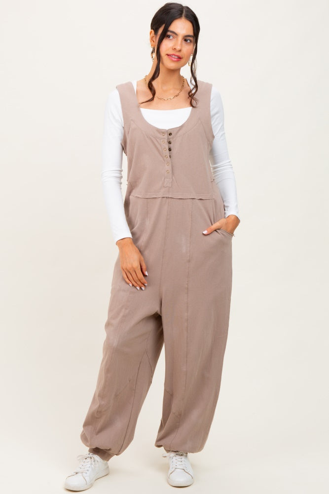 Taupe Loose Fit Sleeveless Maternity Jumpsuit