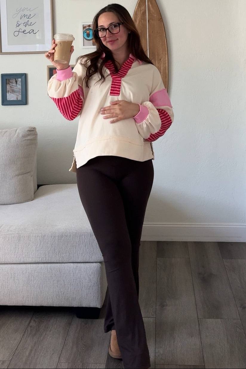 Cream Colorblock Striped Maternity Long Sleeve Top