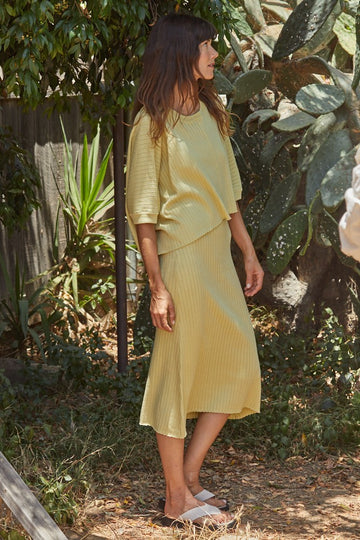 Yellow Square Neck Ribbed Sleeveless Midi Dress