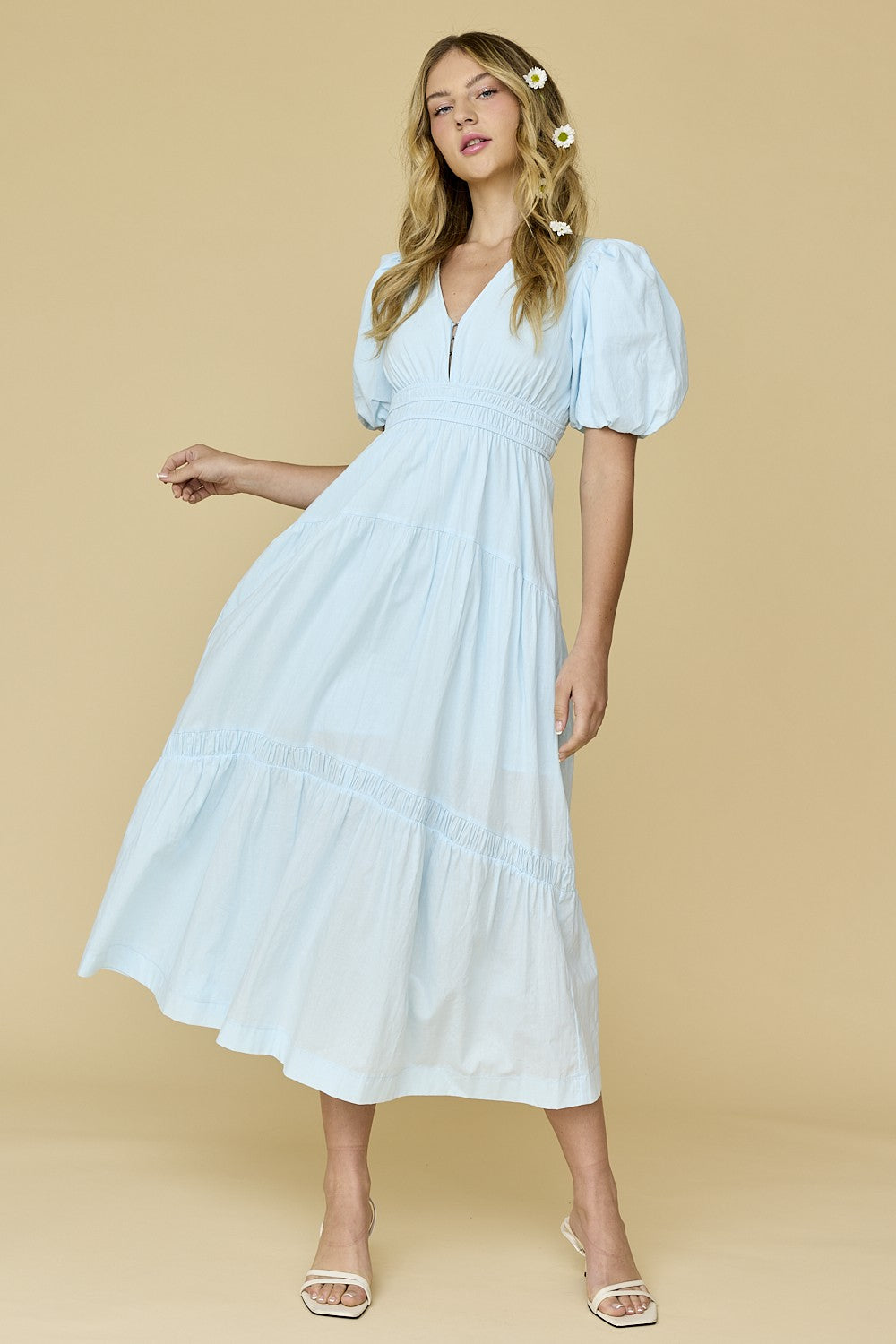 Baby Blue Puff Sleeve Midi Dress – PinkBlush - Main Image