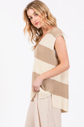 Cream Striped V-Neck Sweater Tank