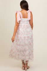 Light Pink Floral Ruffle Tiered Maternity Maxi Dress