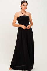Black Smocked Halter Maxi Dress