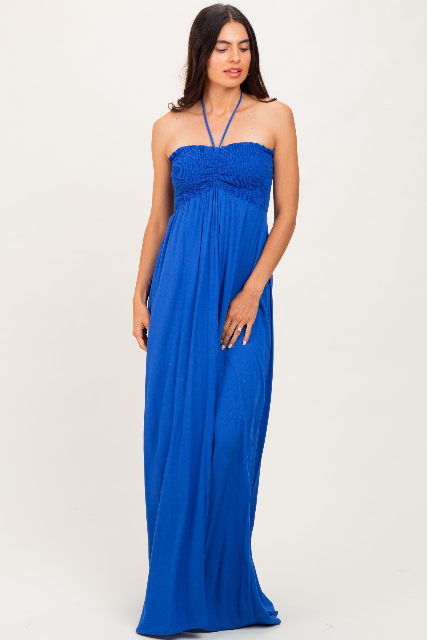 Royal Blue Smocked Halter Maxi Dress