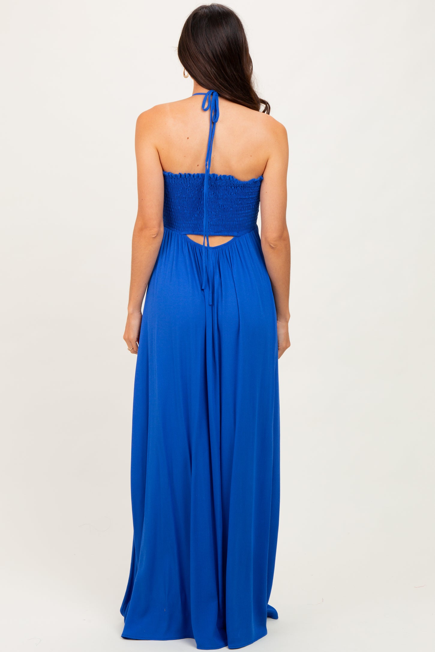 Royal Blue Smocked Halter Maxi Dress