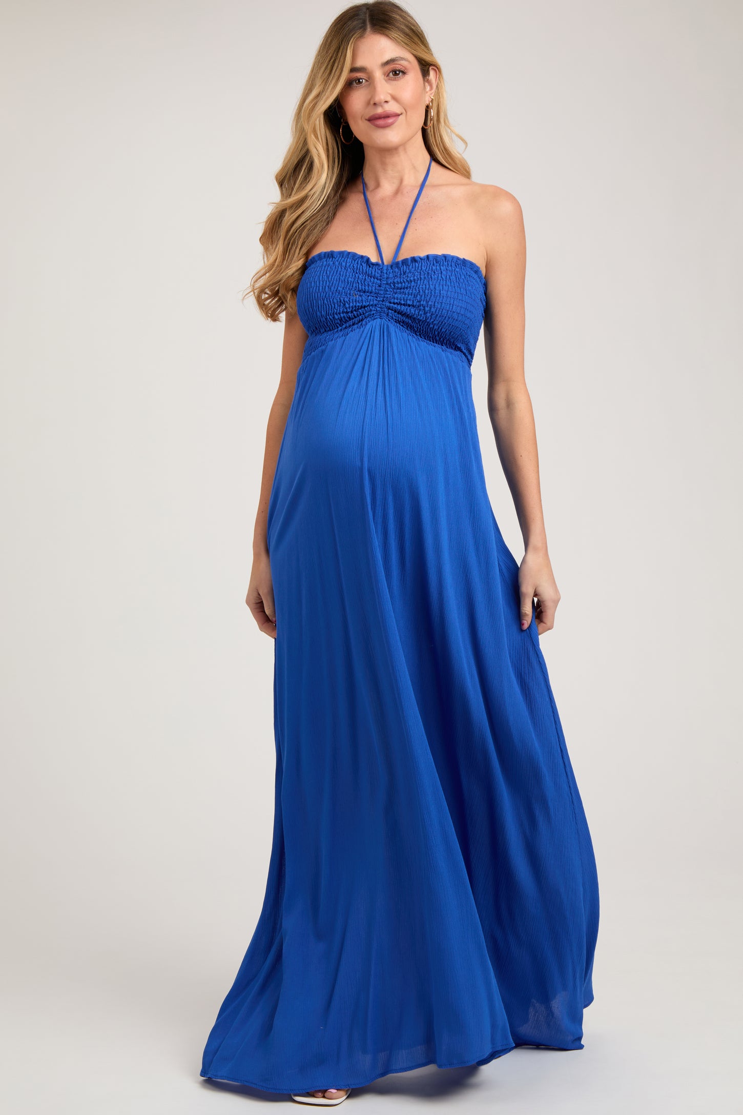 Royal Blue Smocked Halter Maternity Maxi Dress – PinkBlush