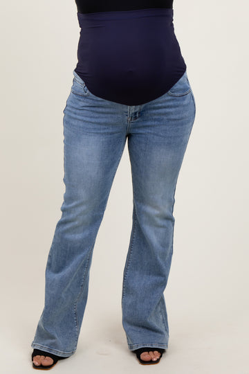 Blue Vintage Wash Flare Leg Maternity Plus Jeans