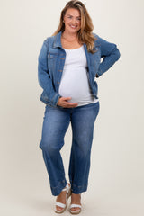 Blue Cuffed Wide Leg Maternity Plus Jeans