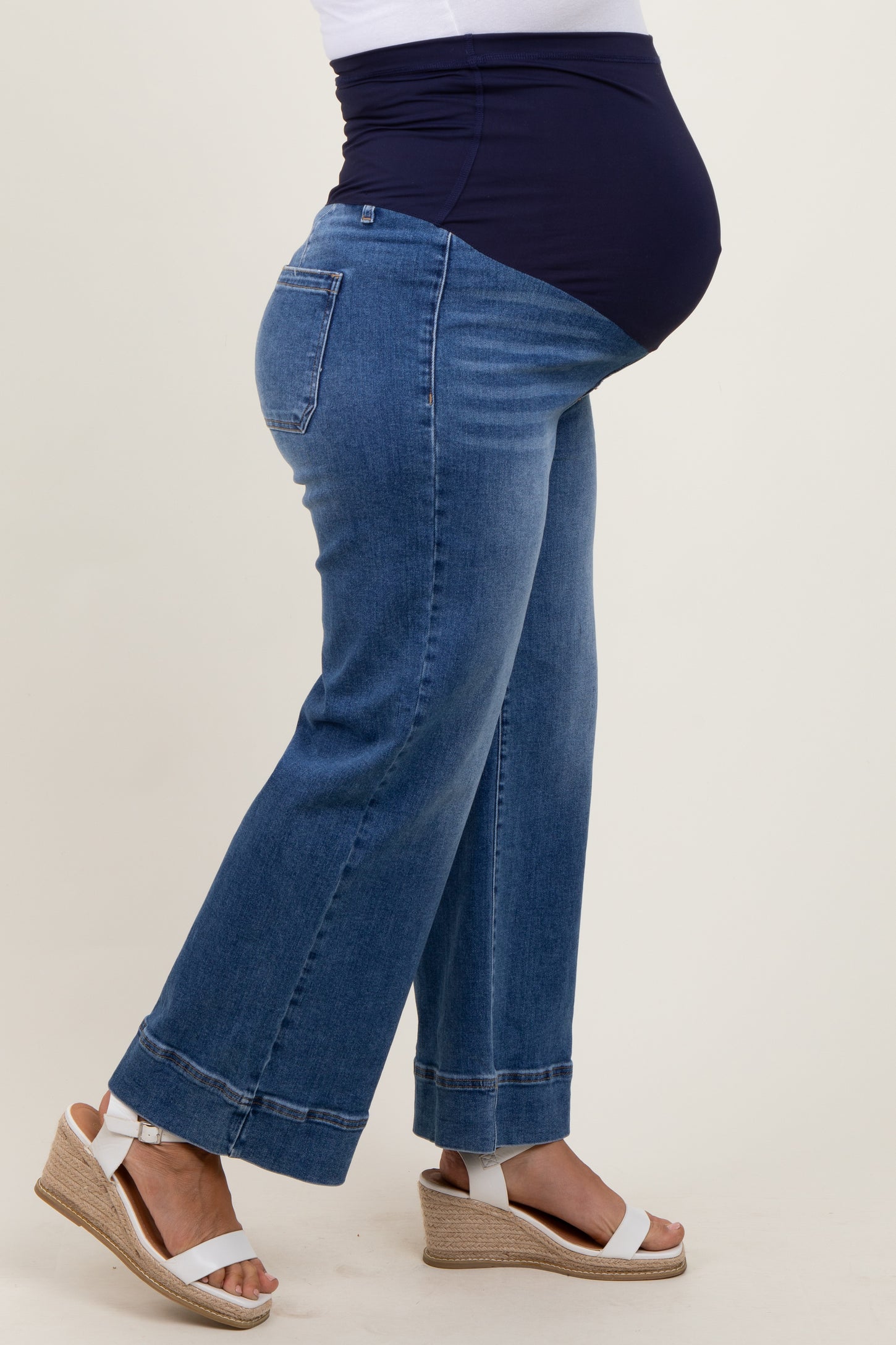 Blue Cuffed Wide Leg Maternity Plus Jeans