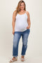 Navy Rolled Hem Distressed Straight Leg Maternity Plus Jeans