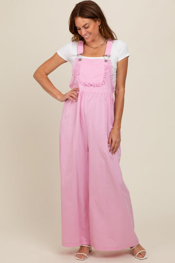 Light Pink Crochet Lace Trim Overalls