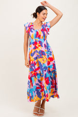 Multi-Color Smocked Ruffle Maternity Midi Dress