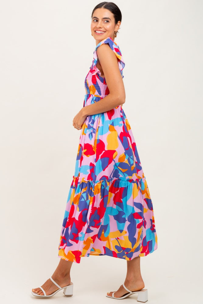 Multi-Color Smocked Ruffle Midi Dress