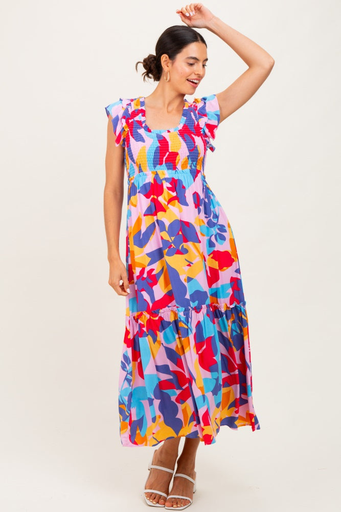 Multi-Color Smocked Ruffle Midi Dress