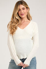 White Knit V-Neck Maternity Long Sleeve Top
