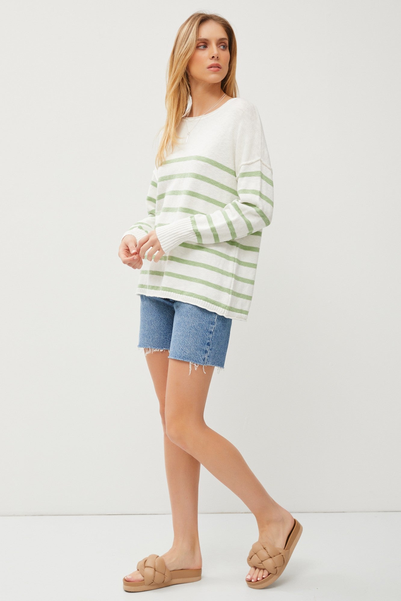 Green Striped Cuff Sweater
