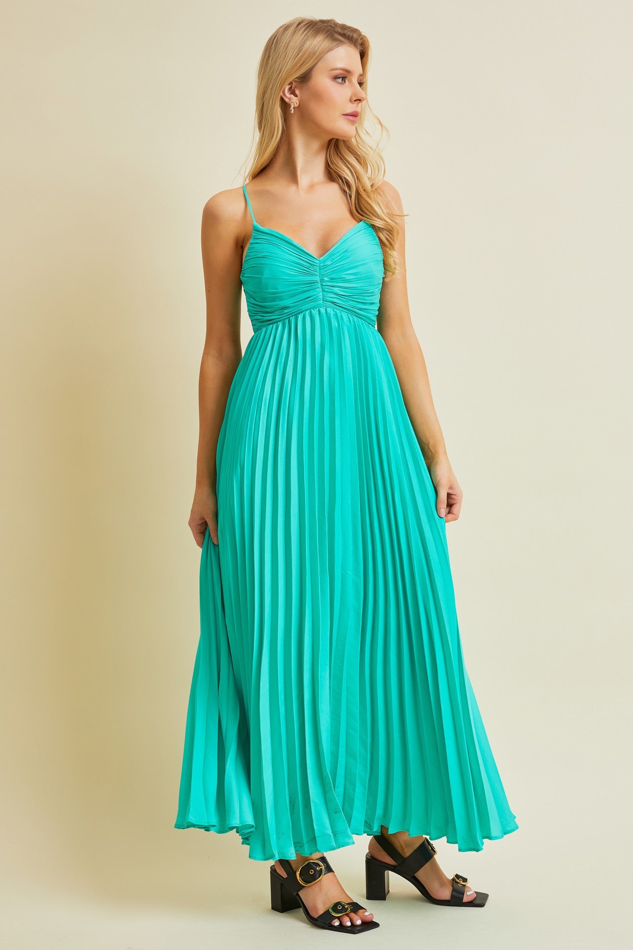 Turquoise Pleated Back Cutout Tie Maxi Dress PinkBlush Turquoise Pleated Back Cutout Tie Maxi Dress PinkBlush