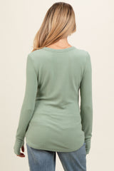 Sage Button Front Soft Knit Long Sleeve Henley Maternity Top