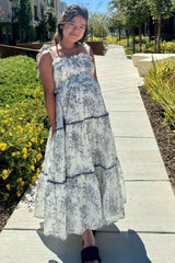 Charcoal Floral Sleeveless Ruffle Tiered Maternity Midi Dress