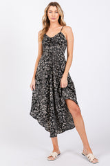 Black Floral Satin Front Tie Sleeveless Maternity Midi Dress