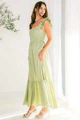 Green Contrast Gauze Eyelet Lace Detail Maxi Dress