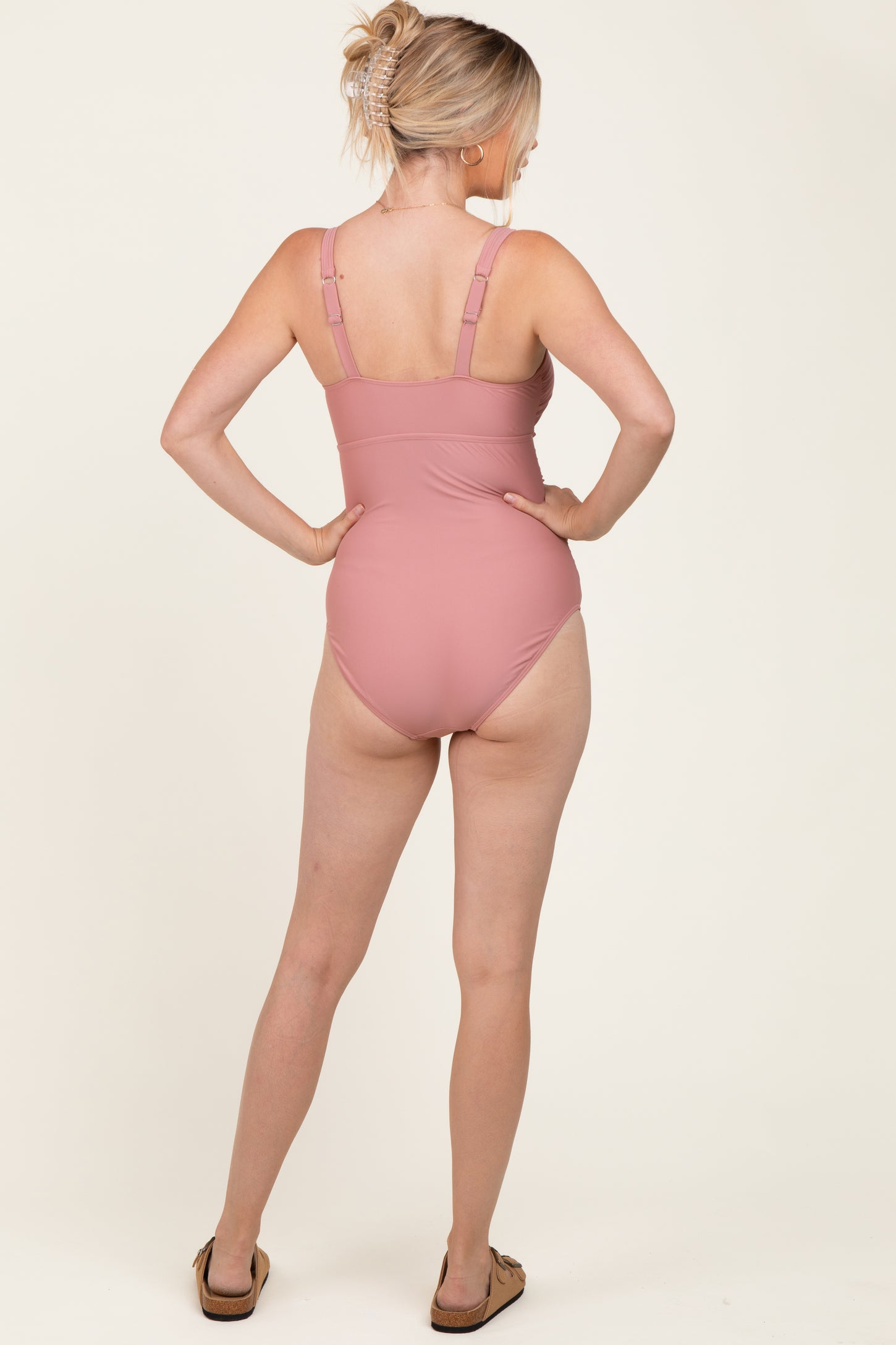 Mauve Scalloped Cutout Ruched One Piece Swimsuit