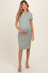 Forest Green Striped Back Cutout Maternity Dress