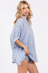 Light Blue Striped Collared Oversized Top
