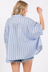 Light Blue Striped Collared Oversized Top