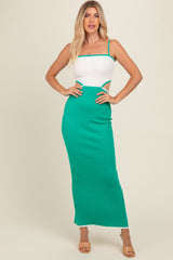 Green Colorblock Fitted Maternity Maxi Dress