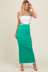 White Green Colorblock Fitted Maxi