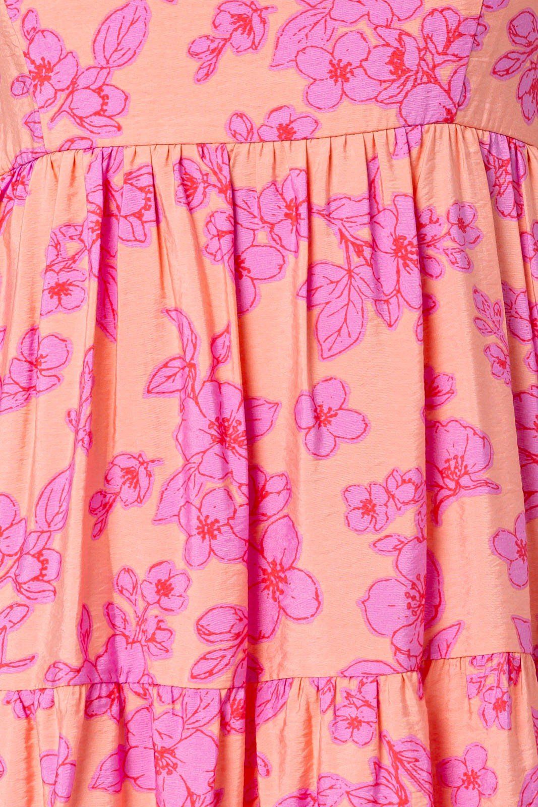 Pink Floral Sleeveless Tiered Midi Dress