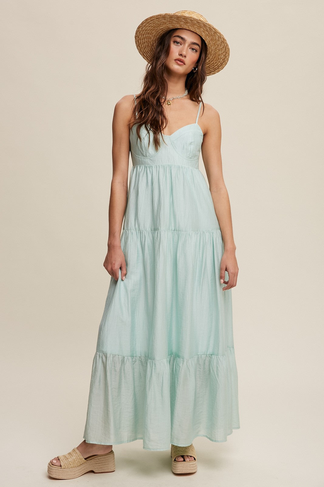 Mint Green Sleeveless Tiered Maternity Maxi Dress