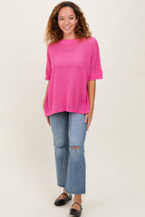 Fuchsia Crochet Knit Short Dolman Sleeve Top