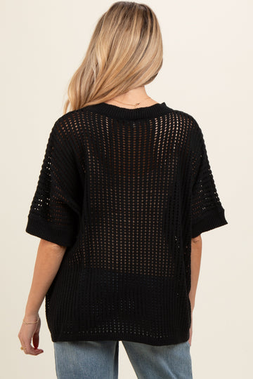 Black Crochet Knit Short Dolman Sleeve Maternity Top