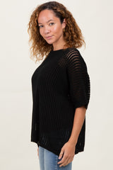 Black Crochet Knit Short Dolman Sleeve Top