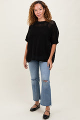 Black Crochet Knit Short Dolman Sleeve Top