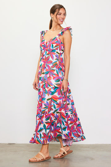 Red Floral Tiered Maxi Dress