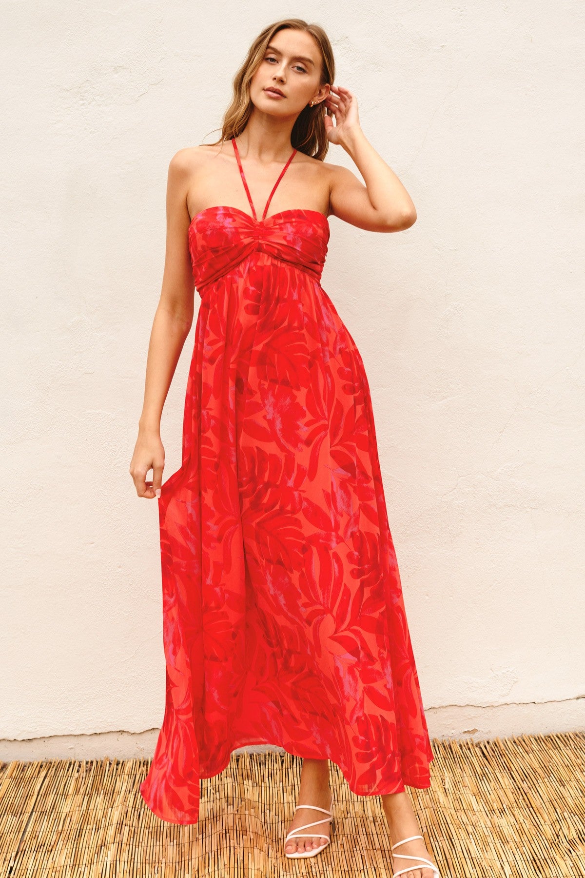 Red Halter Maxi Maternity Dress