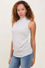 Cream Ribbed Mock Neck Sleeveless Top