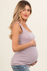 Light Pink Sleeveless Ribbed Square Neck Maternity Top