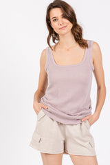 Light Pink Sleeveless Ribbed Square Neck Maternity Top