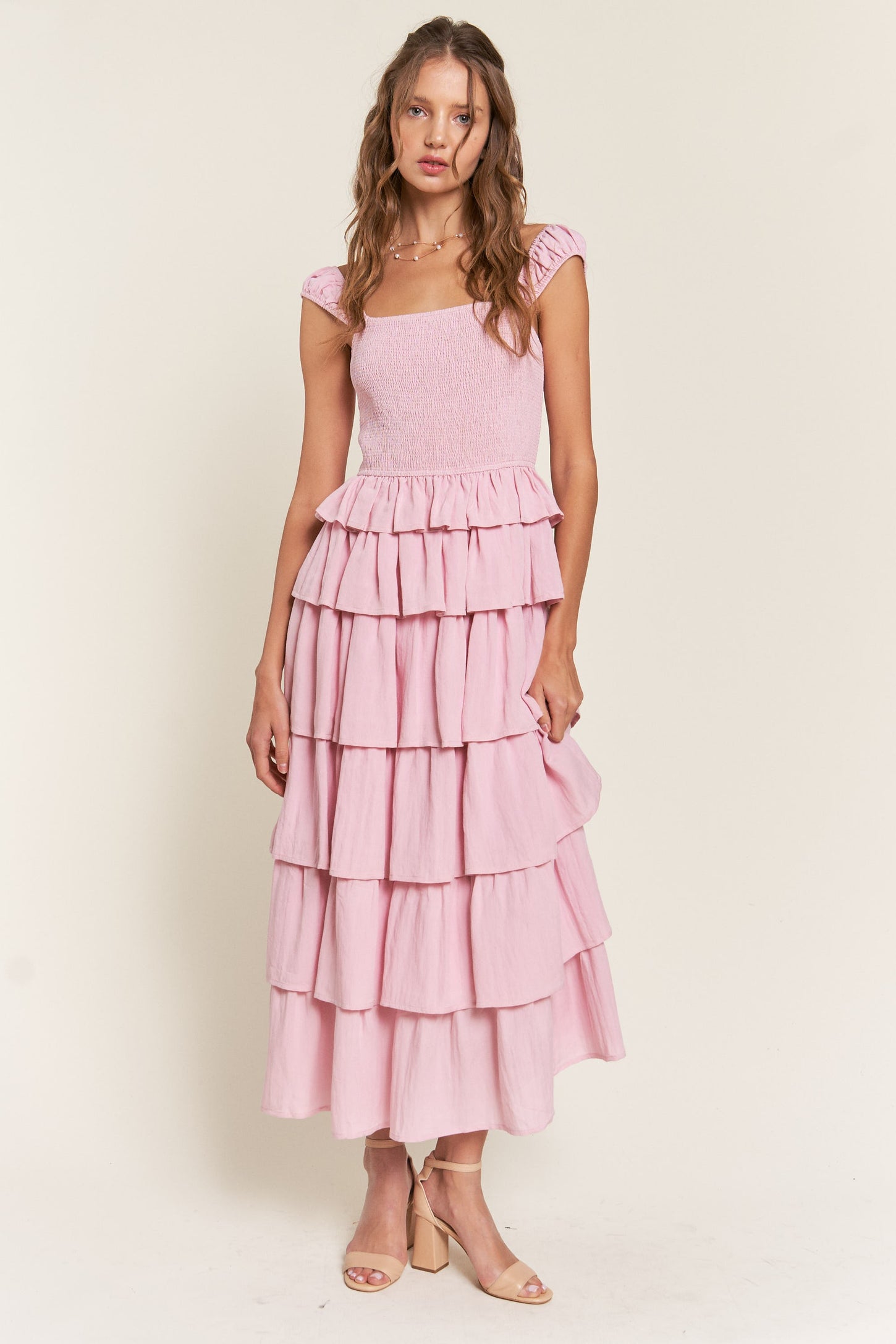 Pink Tiered Ruffle Maxi Dress