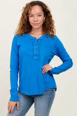 Blue Long Sleeve Exposed Seam Maternity Top