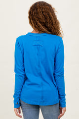 Blue Long Sleeve Exposed Seam Top